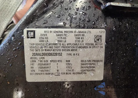 2013 Chevrolet Equinox Lt z USA, uszkodzony, nr VIN 2GNALDEK8D6228152